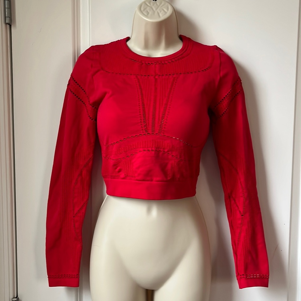Red Fabletics long sleeve workout crop top size medium
